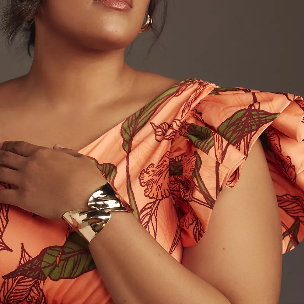 ANTHROPOLOGIE Hutch NWT Floral One-Shoulder Ruffle Maxi Dress Orange Botanical - Picture 9 of 9